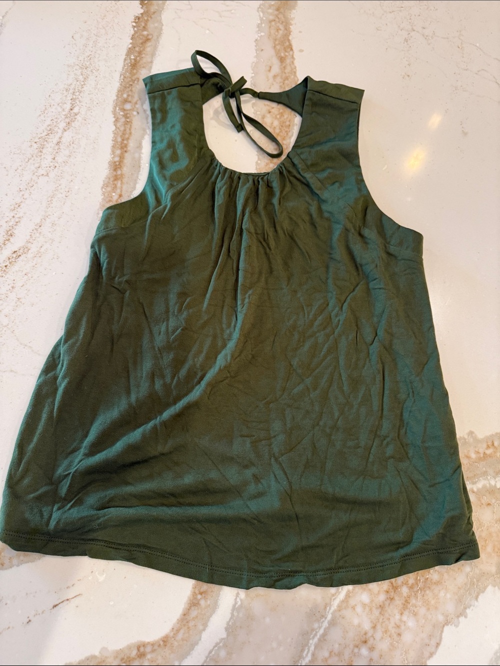 LOFT Forest Green Sleeveless Tie-Neck Tank
